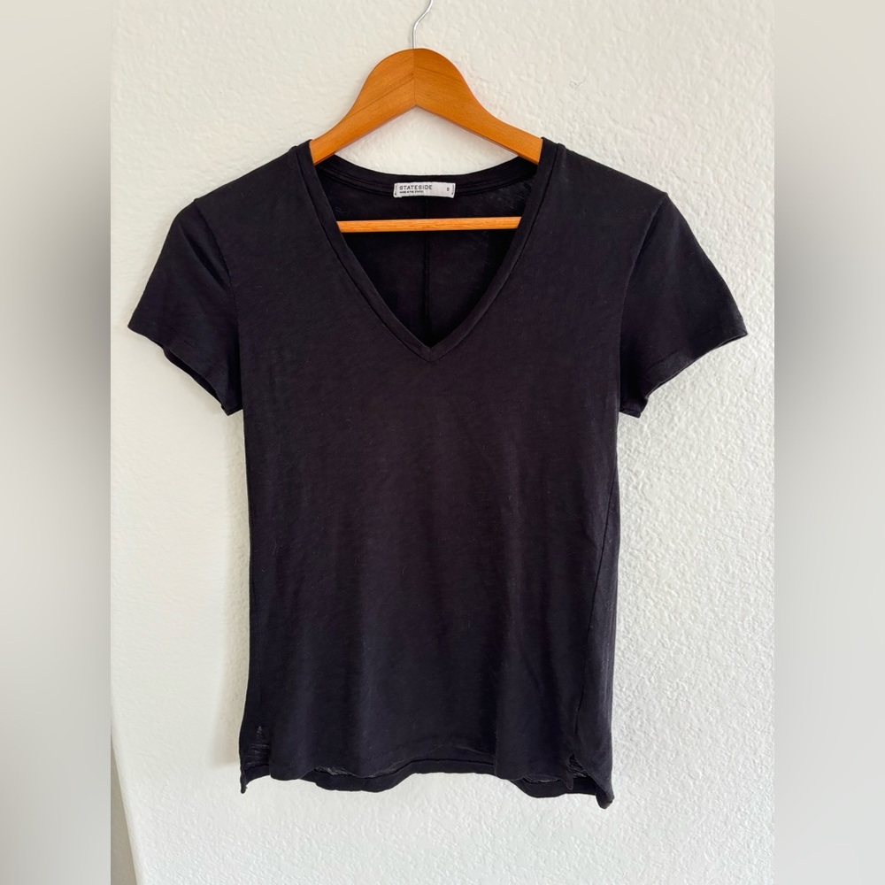 Stateside Black Short Sleeve V-Neck T-shirt Sz Small